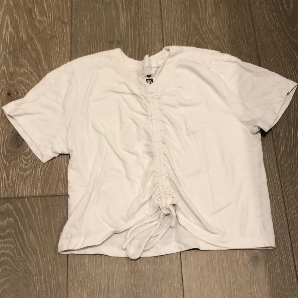 Pacsun Me to We white crop top, ruched drawstring